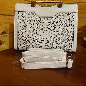 Like New White Large Tote/Crossbody Laser Cut Handbag.